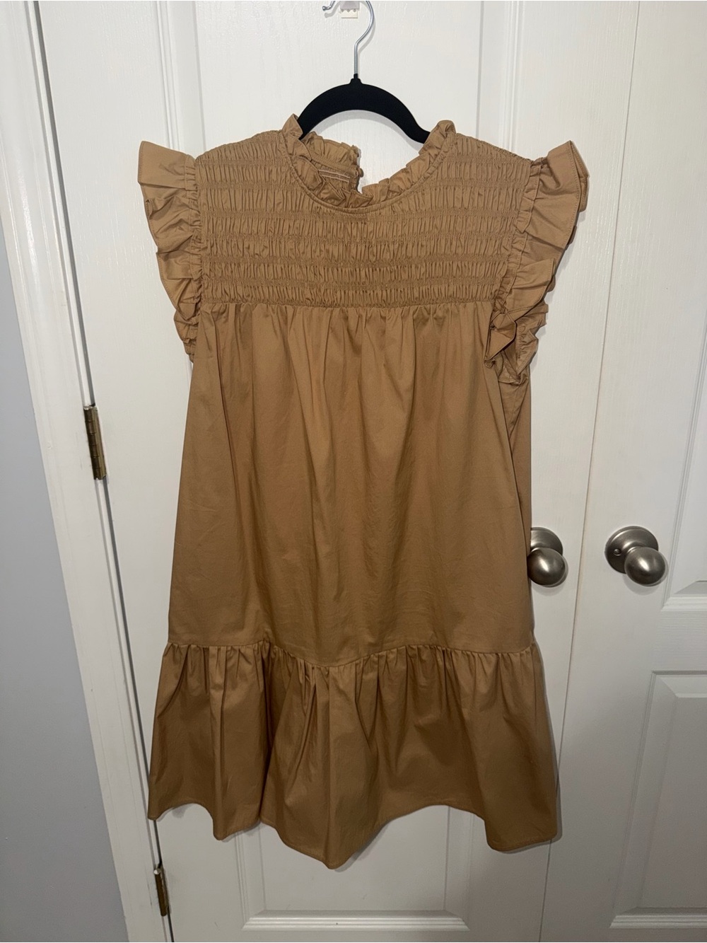 Tan Ruffle Sleeve Dress